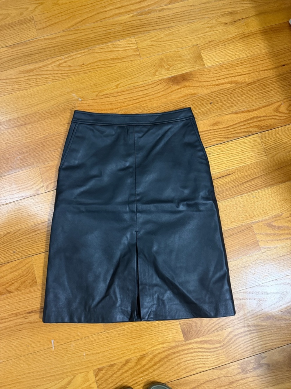 H&M Black Faux Leather Pencil Skirt with Center Slit
